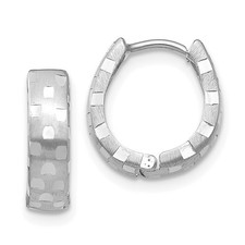 14mm 14K White Gold Shiny-Cut 4mm Patterned Hinged Hoop Earrings