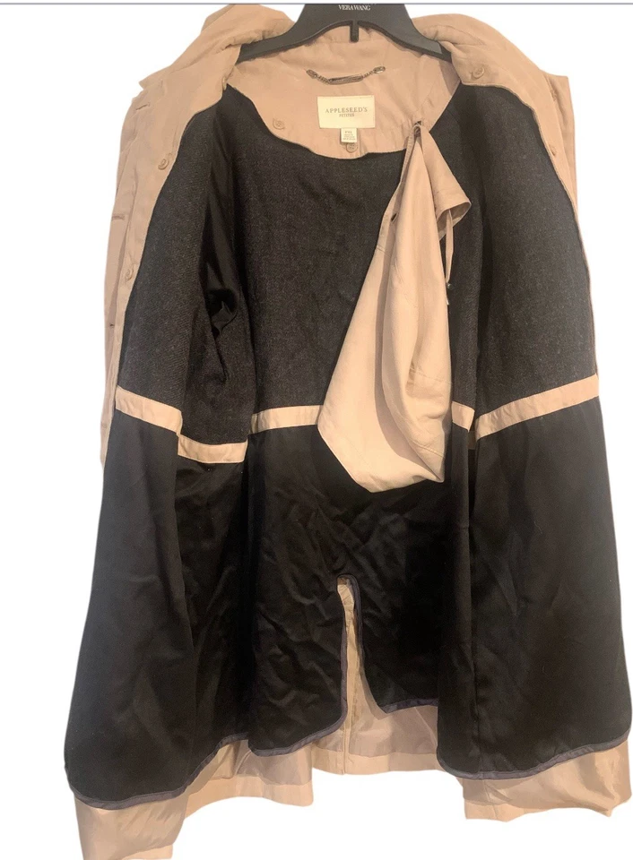 Gabardina con botones Appleseeds beige cuello forro extraíble capucha para mujer P XL Foto 3 de 4