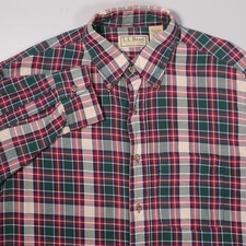 VTG LL Bean Woven Plaid Shirt Long Sleeve Cotton Made in USA Mens Medium Tall