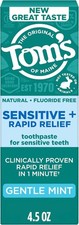 Tom's of Maine Rapid Relief Sensitive Toothpaste, Fluoride Free, 4.5 oz, Mint