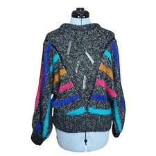 Vintage Mohair Blend FleckedGrey Multi Colored Stripe Women's Sweater Jumper
