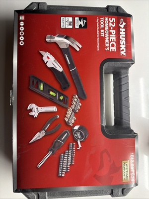 #ad Husky 52 Piece Homeowner#x27;s Tool Kit Hammer Level Tape Measure Knife New $32.00