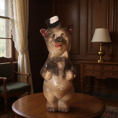 Vintage Anthropomorphic Pig Figurine Top Hat Chalkware 1910 50