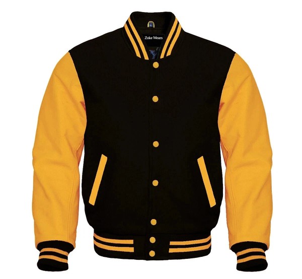 Varsity Letterman Baseball jacket Black Body Wool-Leather Sleeve Baseball Jacket