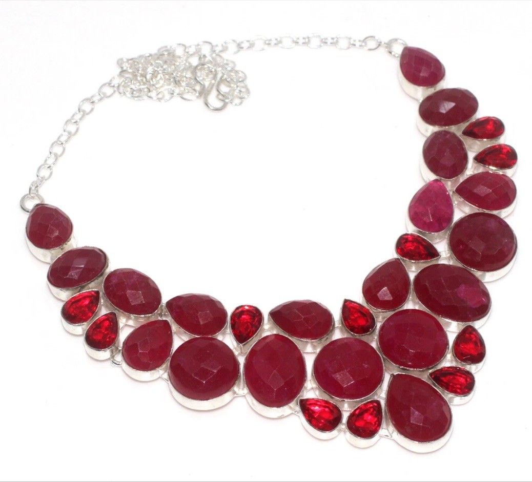 925 Silver Plated Simulated Ruby Garnet Big Clust… - image 1