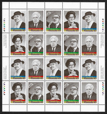 Canada Stamps — Full Pane of 20 — 1997, Famous Politicians #1661-64 (1664a) MNH