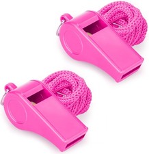 Loud Sports Whistle with Lanyard   High-Pitched Pink Plastic Whistles for Coa...
