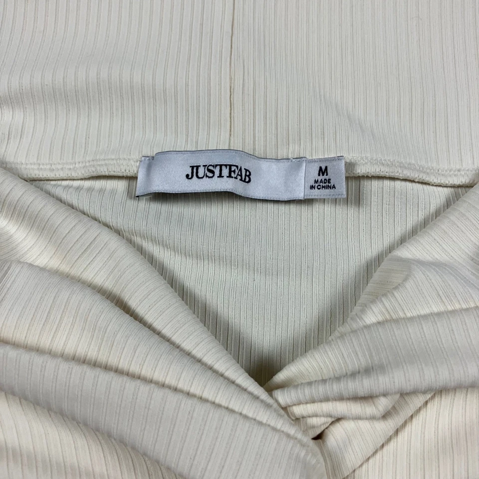 Top JUSTFAB Fuera del Hombro Cuello Retorcido Acanalado Manga Larga Crema Talla M Foto 3 de 3
