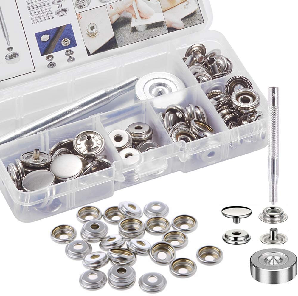 25 Sets Snap Fastener Kit,Snaps Button Tool Stainless Steel for Marine Boat Canv