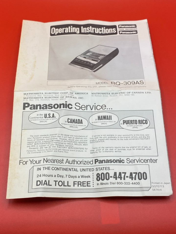 1980S Vintage Panasonic Cassette Tape Recorder Model RQ309AS NEW W/ BOX eBay