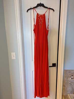 ASTR The Label Red Maxi Embroidered Halter Dress Slit Small | eBay ASTR The Label Red Maxi Embroidered Halter Dress Slit Small | eBay