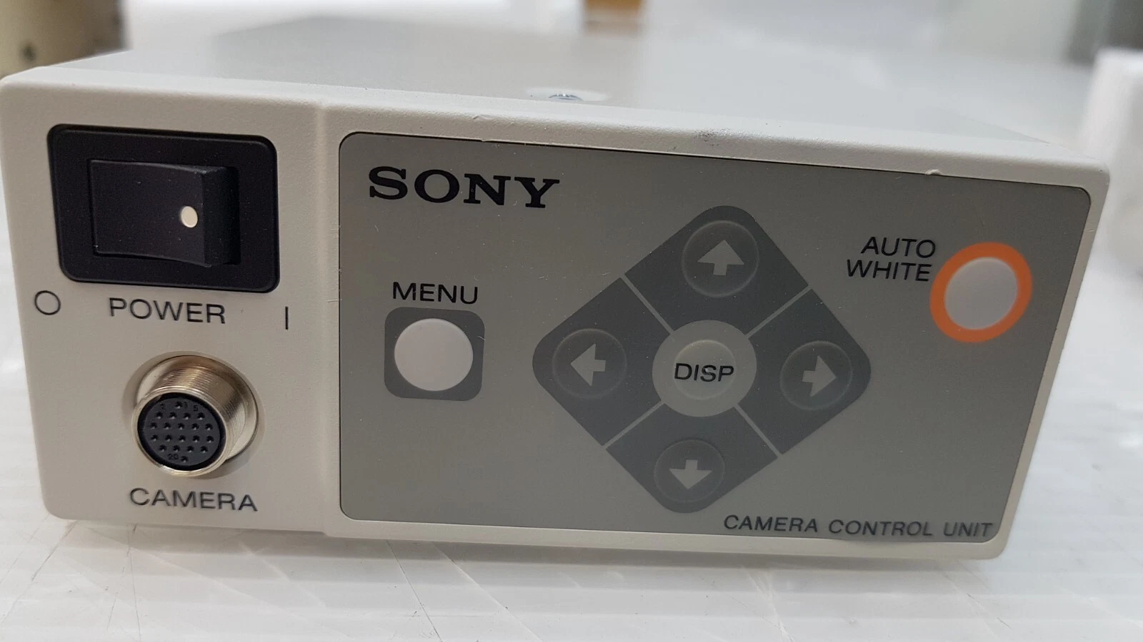 Front panel of the Sony DXC-LS1P CCU: power, camera socket, menu, auto white