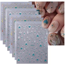 2Pcs Star Moon Sun Heart Bohemian Metallic Gold Silver Nail Stickers DIY NH28