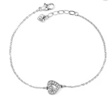 BRIGHTON Inner Shine Love Hearts-Crystal Silver ANKLET- NWT -W/fabric Pouch