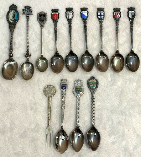 Vintage Sterling, Silver Plated & Alpaca- 13 International/Foreign Mini Spoons