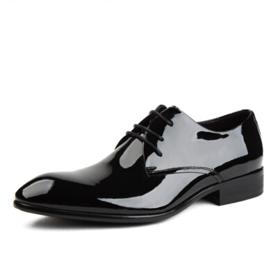Mens Patent Leather Shoes Pointy Toe Oxford Lace Up Fit Formal