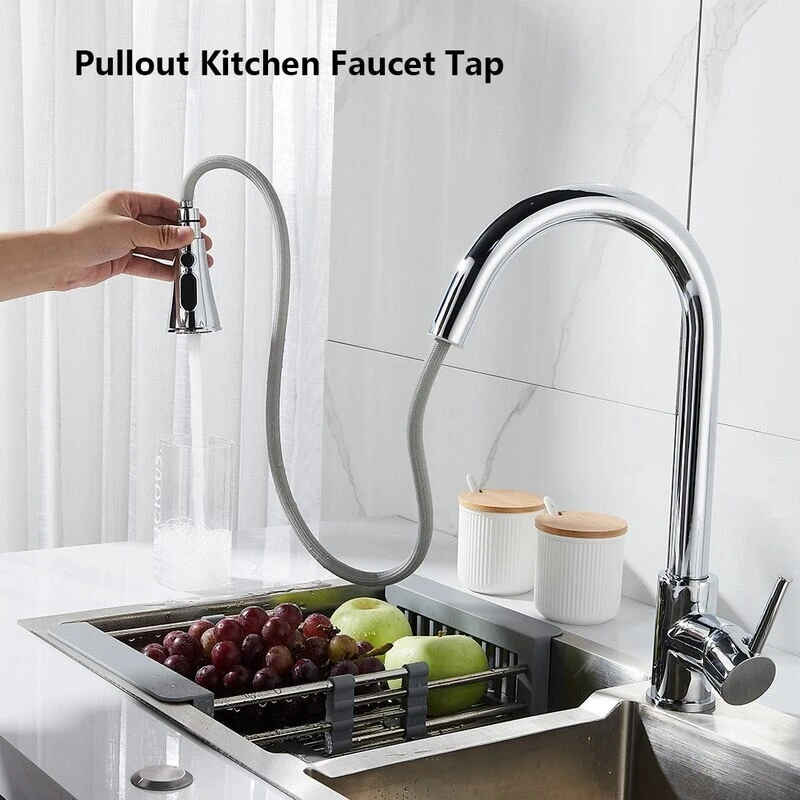 Pull-out Kitchen Faucet Brass Hot and Cold Water Taps with Free Hose Dish  Basin | eBay