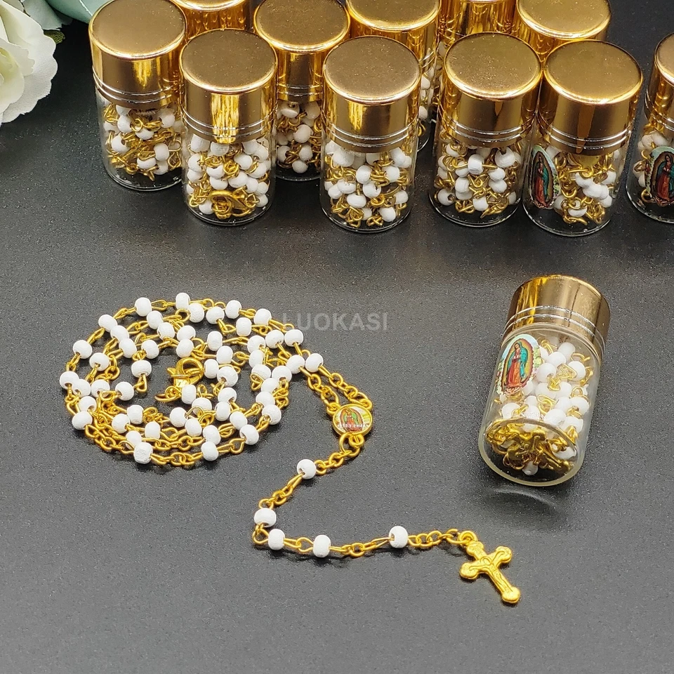 Collar Rosario Blanco en Tarro de Vidrio EE. UU. 4/12 piezas Perfecto para Favores de Primera Comunión Foto 2 de 4