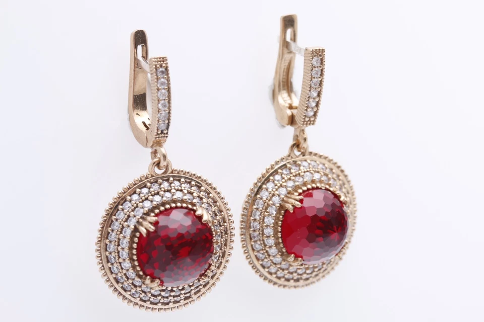 Turkish Handmade Jewelry Hurrem Round Ruby  925 Sterling Silver Earring - Image 3 of 4