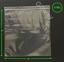 8" x 8" Heavy Duty 6 MIL Resealable Zip Top Lock Bag 8x8 6 ML Clear Plastic Bags