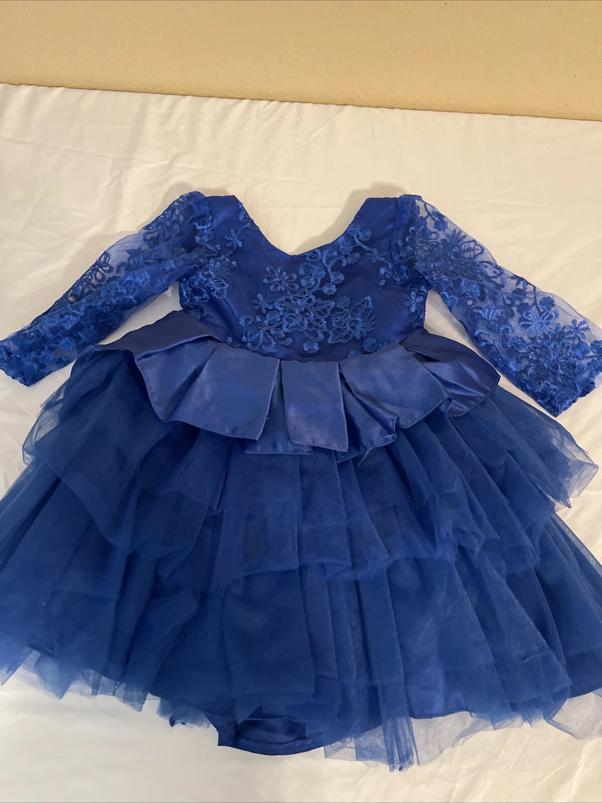 NNJXD Kids' Ball Gown: Royal Blue Lace Long Sleeve Tutu Dress Size 2T