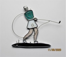 Vintage Female Golfer Suncatcher Golf Golfing Stained Glass Hanging Ornament