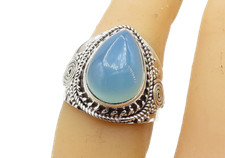925 Sterling Silver Blue Chalcedony Tear Drop Cocktail Ring Sz 6.5 RG8067