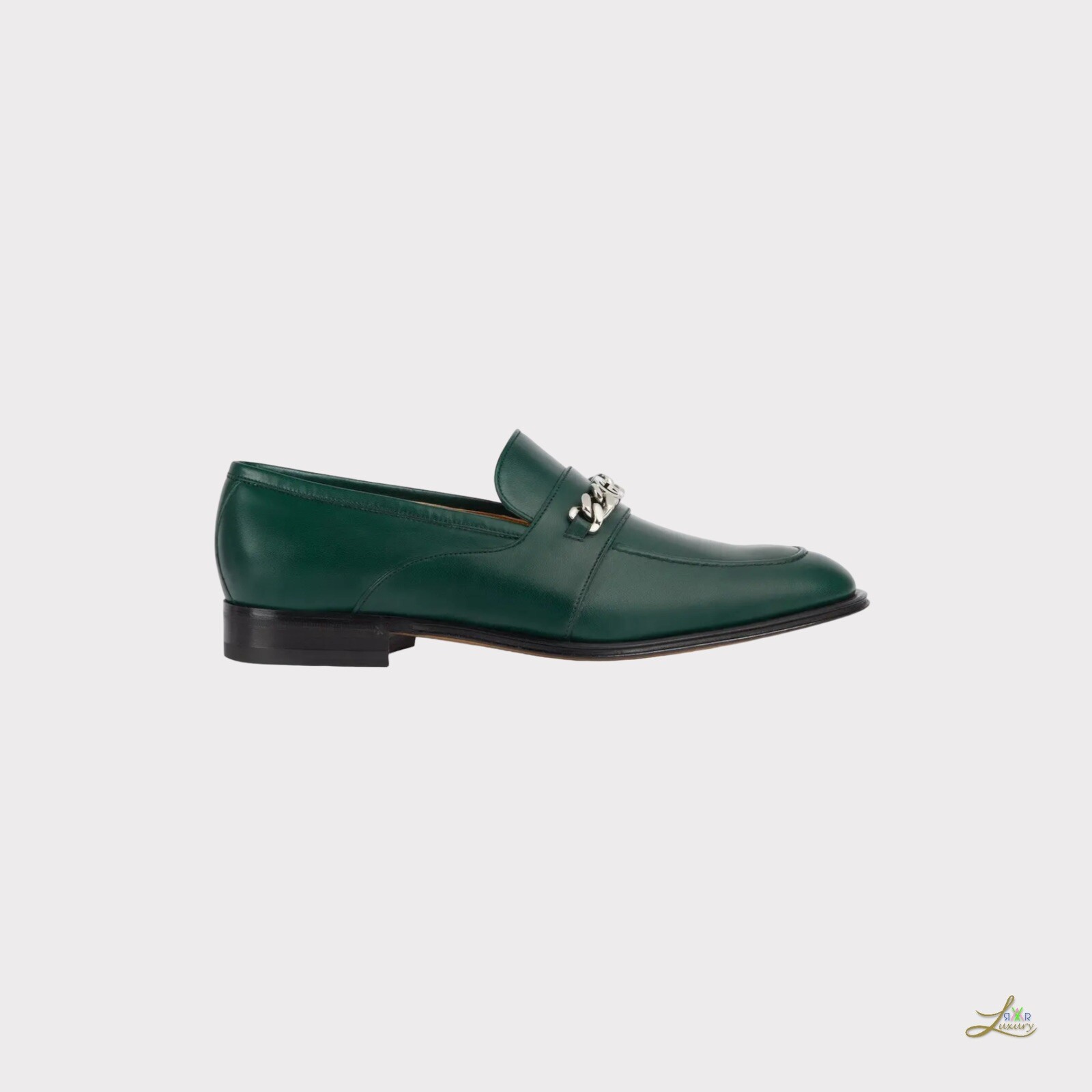 Gucci Interlocking G Green Leather Loafers Chain Detail EU 42.5 image 3