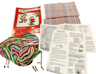 J&L Craft Temptations 2 Jolly Elves Wall Hangings #1222 Plastic Canvas Kit 1991