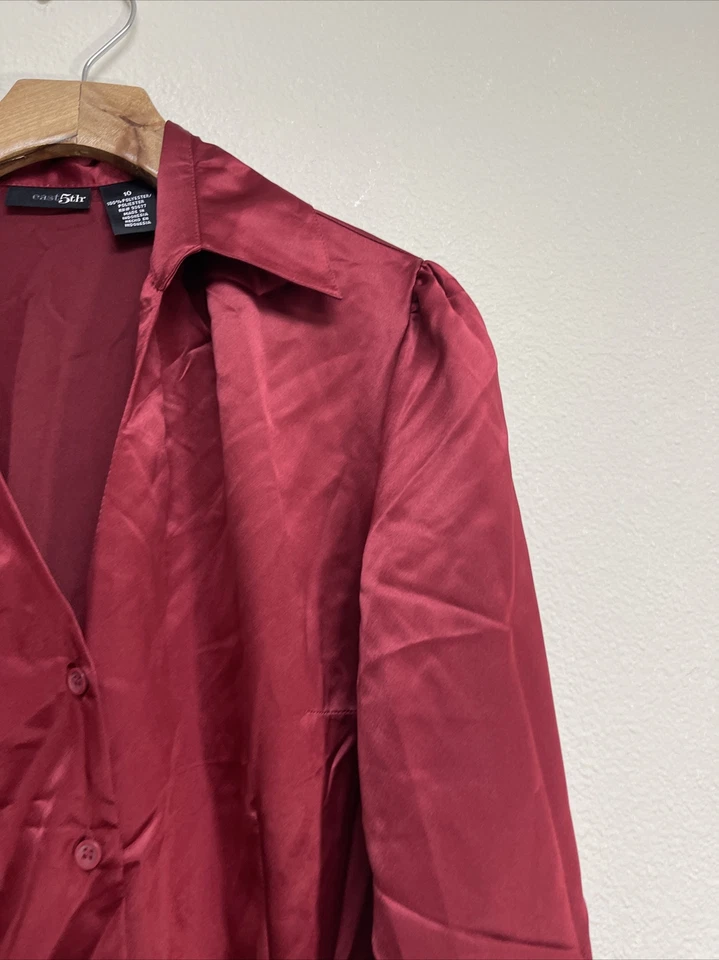Blusa East 5th Para Mujer Nueva Con Etiquetas, Talla 10, Roja Elegante Botón Delantero Manga Larga Poliéster Foto 4 de 4