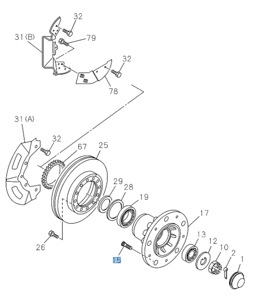 6x Perno de rueda + tuerca delantera izquierda lado del conductor para ISUZU NPR NQR NPR-HD NRR 98-25 Foto 2 de 4