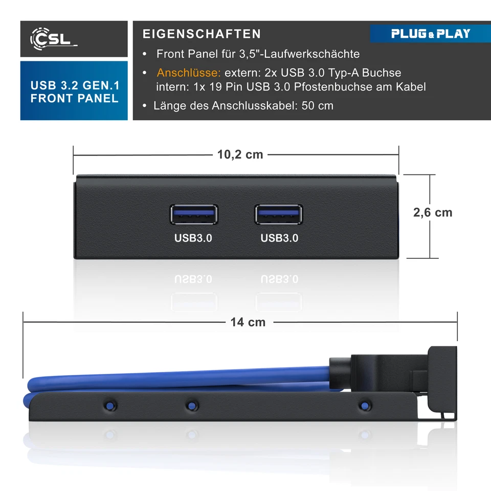 CSL USB 3.0 (Super Speed) 2-Port Front Panel für 3,5"-Laufwerkschächte bis 5Gb/s - Bild 2 von 4