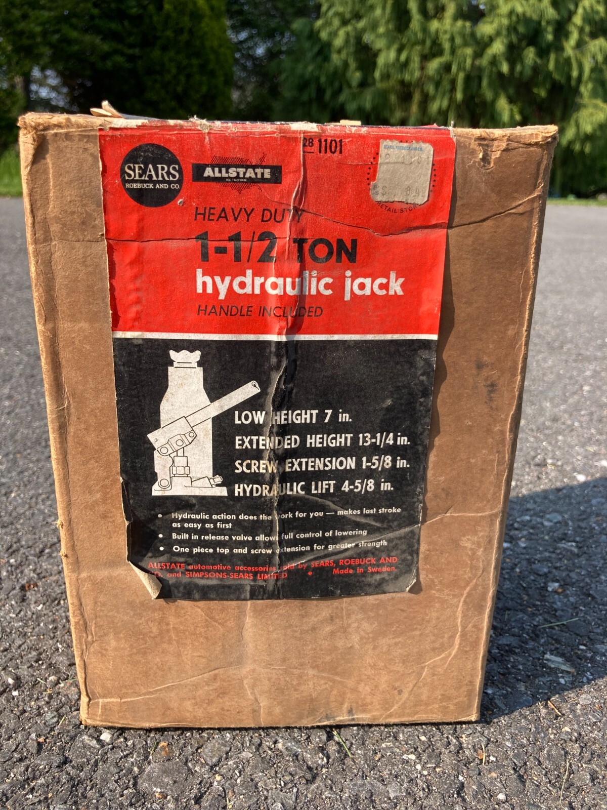 Vtg SEARS ALLSTATE 11/2 Ton Hydraulic Bottle Hand Jack 825.11011 MADE