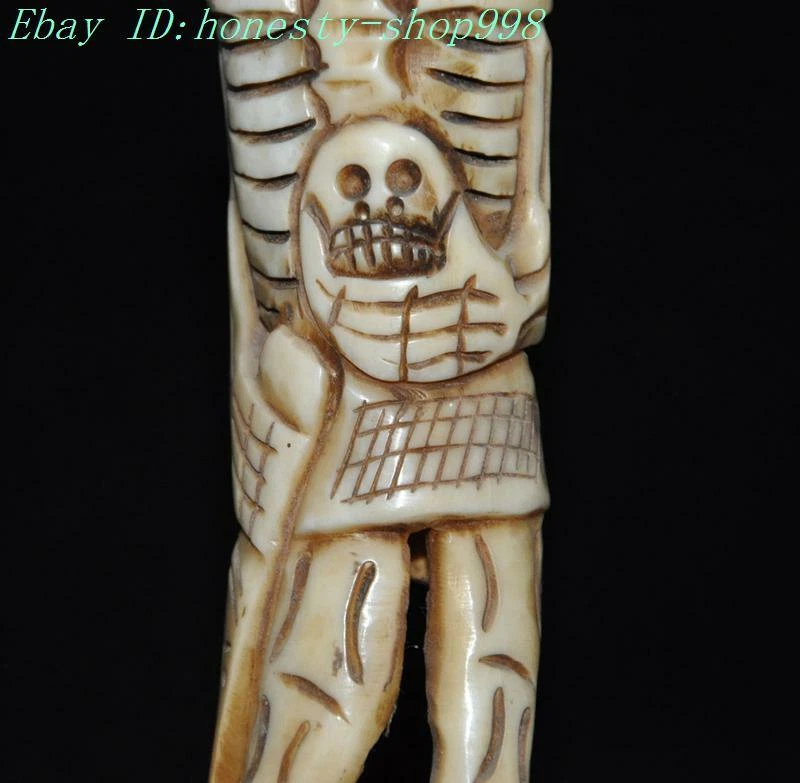 Templo del Budismo Tibetano de 7,4" Tallado a Mano Esqueleto Diablo Calavera Cabeza de la Muerte Estatua Foto 3 de 4