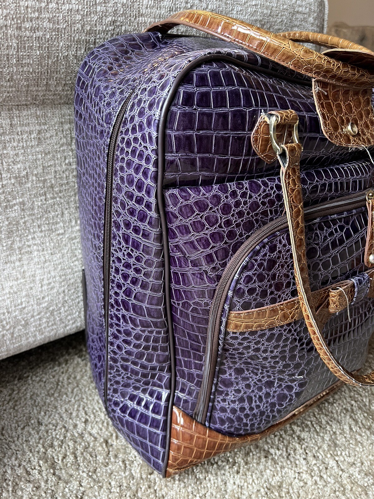 Samantha Brown Purple Croco Embossed Rolling Carryon Suitcase 20x16x9