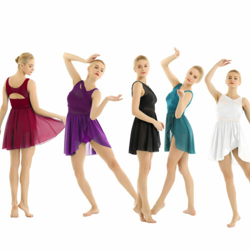 Frauen Tanzkleid Ballett Trikot mit Asymmetrisch Rock Lyrisch Latein Kleider - Picture 1 of 97