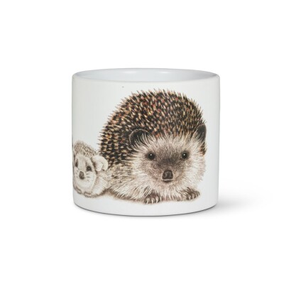 Hedgehog Planter Small Stoneware 4.5'' Diameter 4'' High White Black Pen Holder