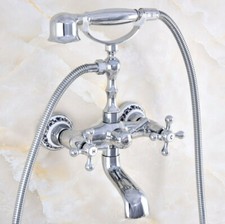 Silver Chrome Bathroom Tub Mount Faucet Set Hand Spray Shower Tub Tap Wall tf858