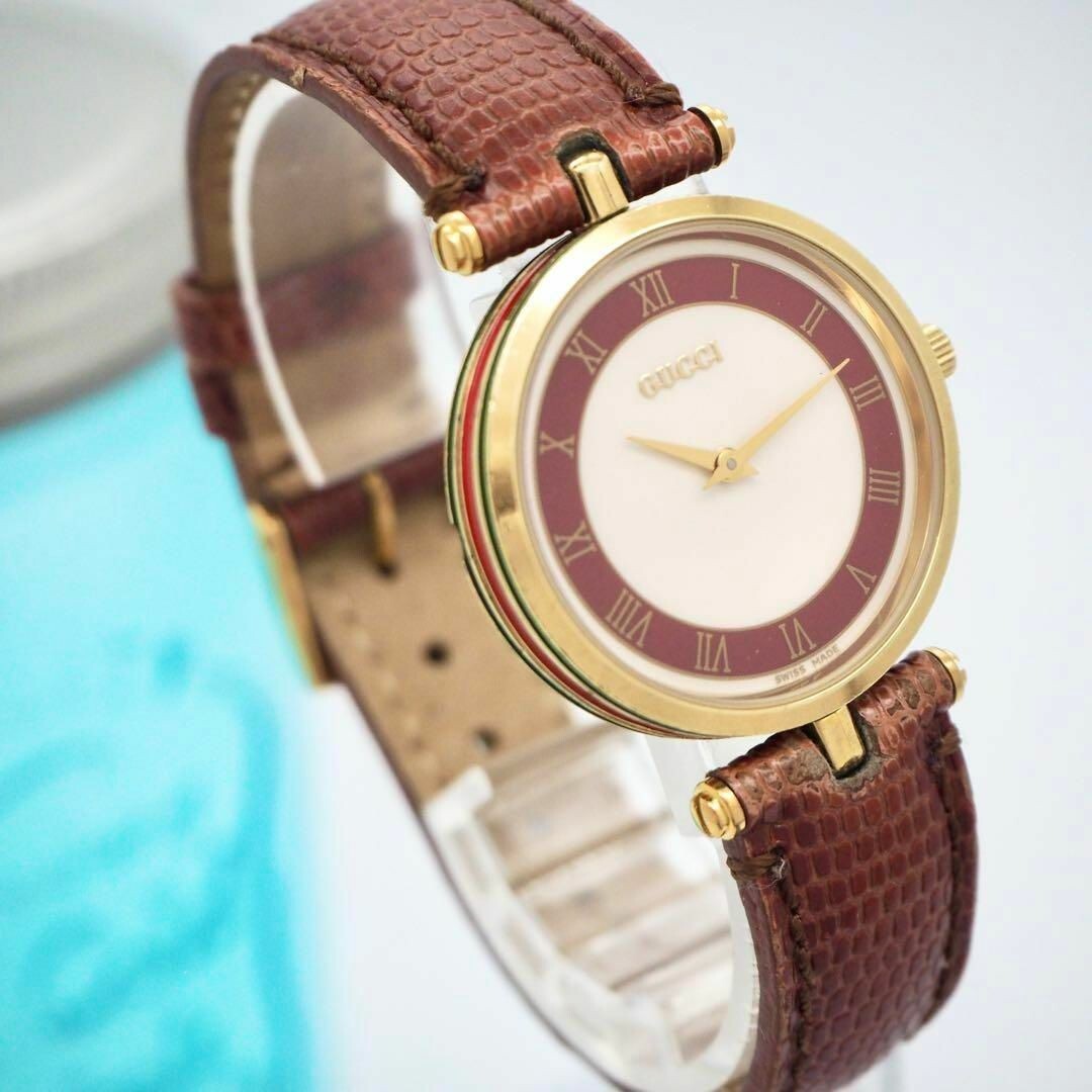 美品】GUCCI グッチ シェリーライン 腕時計 レッド メンズ