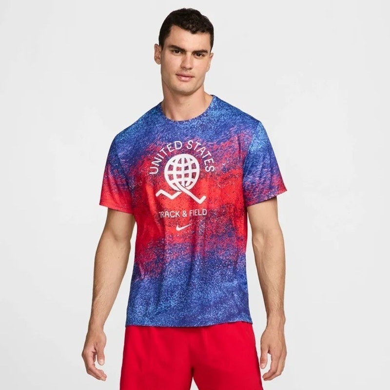 Nike Men's Medium Blue USA Miler Dri FIT Short Sleeve Running Top Athletic L19-4