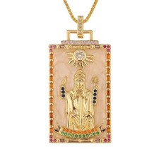 Collar Colgante Carta Tarot Tono Dorado con Sol y Figura Cristales Adornados