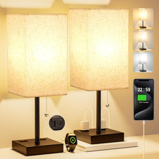 Set of 2 Bedside Table Lamps with USB  AC Outlets - 17.4in Tall