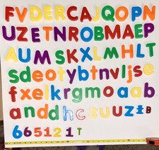 Vintage School Learning Toys Magnetic Fridge 80 LETTERS NUMBERS Lot Words