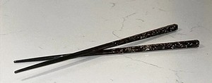 1800's Antique Asian Blk Lacquer Chopsticks W/Mother of Pearl Inlay Design