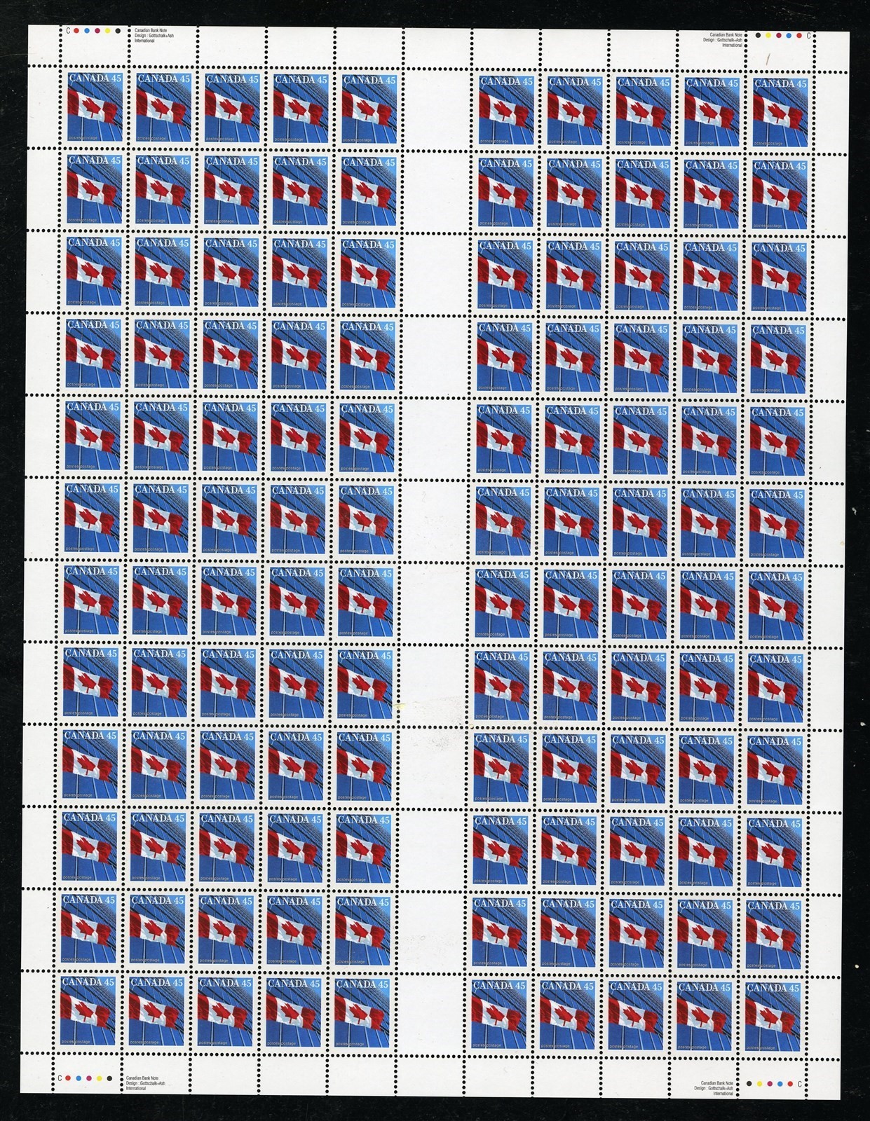 CANADA SHEET - Scott 1362 - NH - Inscription - 45¢ Flag Over Building (.004)