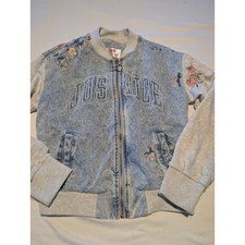 Justice Girls Denim Bomber Jacket Floral Embroidered Light Wash Size L 12/14