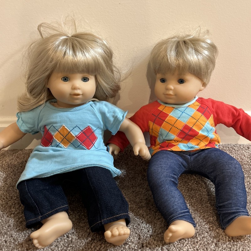American Girl Bitty Baby Twins Girl & Boy Blonde Hair Blue Eyes Retired 