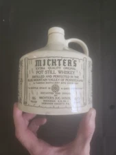 MICHTER'S Pot Still Whiskey Stoneware Jug -EMPTY #153  USA Brewery Alcohol Pint