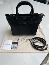 Mulberry Mini Zipped Bayswater Bag In Matte Black Croc Leather