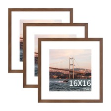 16x16 Picture Frame 3 Pack - Brown Poster Frame Display Pictures 12x12 with M...